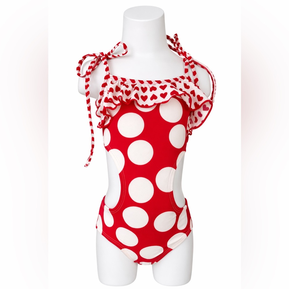 Submarine Toddler Girls One-Piece Swimsuit | Hearts & Polka Dots | Boutique 4T